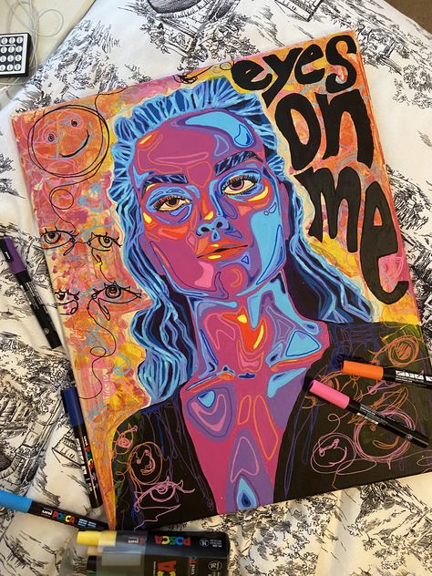 Paintings Trippy, Trippy Marker Art, Trippy Portrait, High Paint Ideas Trippy, Marker Art Trippy, Trippy Portrait Drawing, Pretty Trippy Paintings, Fluorescent Painting, Trippy Self Portrait