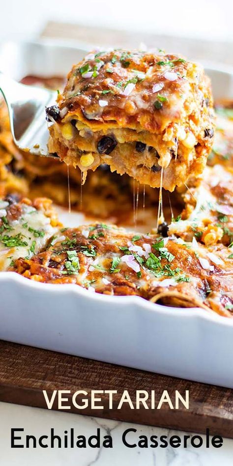 Black Bean And Corn Enchilada Casserole, Vegetarian Supper Recipes, No Meat Family Dinners, Easy Vegetarian Enchilada Casserole, Healthy Vegetarian Family Dinners, Easy Enchiladas Vegetarian, Vegetarian Enchiladas Casserole, Freezer Meal Vegetarian, Freezer Enchilada Casserole