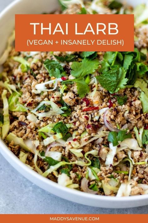 Vegan Laos Recipes, Tofu Larb Recipe, Vegetarian Recipes Thai, Tofu Laab, Vietnamese Vegetarian Recipes, Vegan Larb, Thai Recipes Vegetarian, Larb Recipe Thai, Thai Vegetarian Recipes