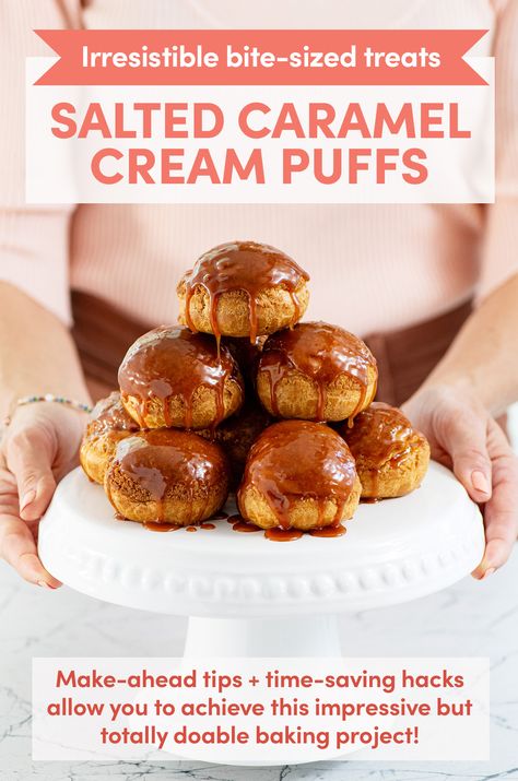 Caramel Cream Puffs, Stabilized Whipped Cream, How To Make Caramel, Caramel Cream, Caramel Creams, Choux Pastry, Baking Project, Pastry Shop, Cream Puffs