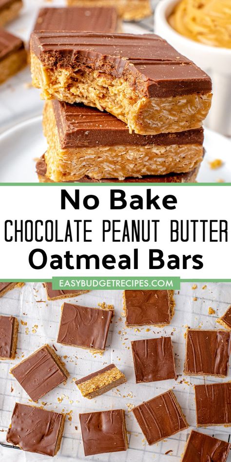 Chocolate Peanut Butter Breakfast Bars, Peanut Butter Oatmeal Bars No Bake Honey, Oatmeal Honey Peanut Butter Bars, Easy Desserts With Oatmeal, Peanut Butter Cup Oatmeal Bars, Easy Peanut Butter Oatmeal Bars, Peanut Butter Oatmeal Squares, 4 Ingredient Peanut Butter Bars, Chocolate Peanut Butter Oatmeal No Bake