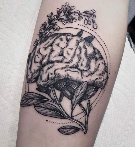 Floral Brain Tattoo Neuroscience Tattoo, Black And Blue Tattoo, Floral Brain, Anatomy Tattoo, Brain Tattoo, One Tattoo, Large Tattoos, Hot Tattoos, Simplistic Tattoos