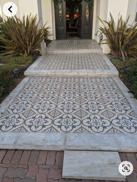 Tiled Front Walkway, Decorative Outdoor Floor Tiles, Mosaic Tiles Front Porch, Outdoor Tile Front Entry, Peel And Stick Concrete Tile, Tiles Front Door Step, Tiled Entrance Way, Patio Tiles Outdoor Flooring Modern, Cool Tile Floors