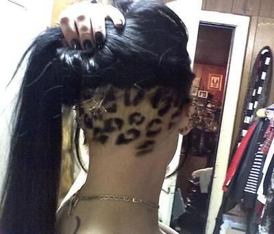 Long hair with leopard print shaved head underneath. thinking this is the way i would shave my hair. Cool Hair, Hair Stuff, Undercut, Cute Hair, Hair Designs, Hair Dye, Hair Colors, Dyed Hair, Makeup Hair