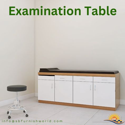 Examination table for clinic and hospital, available at SBFurnishWorld. Furniture Tv Unit, Pvc Furniture, Hospital Furniture, Types Of Furniture, Wooden Bed, Wooden Furniture, Bed Sofa, Tv Unit, Pin It