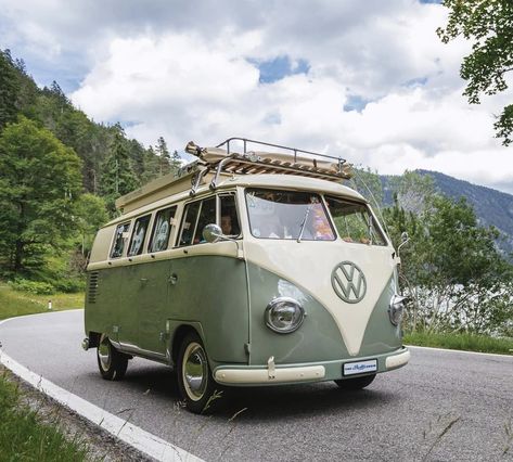 Sage Green Volkswagen Bus, 60s Volkswagen Van, Volzwagon Van, Volkswagen Camper Van Vintage, 1969 Volkswagen Bus, Volxwagon Van Aesthetic, Cute Old Cars, Cute Vintage Cars, Volxwagon Van