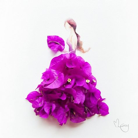 Beautifully Arranged Flower Petals Form Bold Textured Dresses - My Modern Met Flower Dress Art, Flower Petal Art, Justina Blakeney, Floral Watercolor Paintings, Art Et Illustration, Bougainvillea, Art And Illustration, Arte Floral, Purple Flower