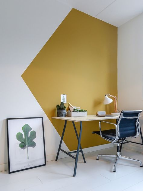 Yellow Accent Walls, Interior Design Per La Casa, Accent Wall Paint, Room Wall Painting, Bedroom Wall Designs, Yellow Room, Bedroom Wall Paint, Accent Wall Bedroom, Wall Paint Designs