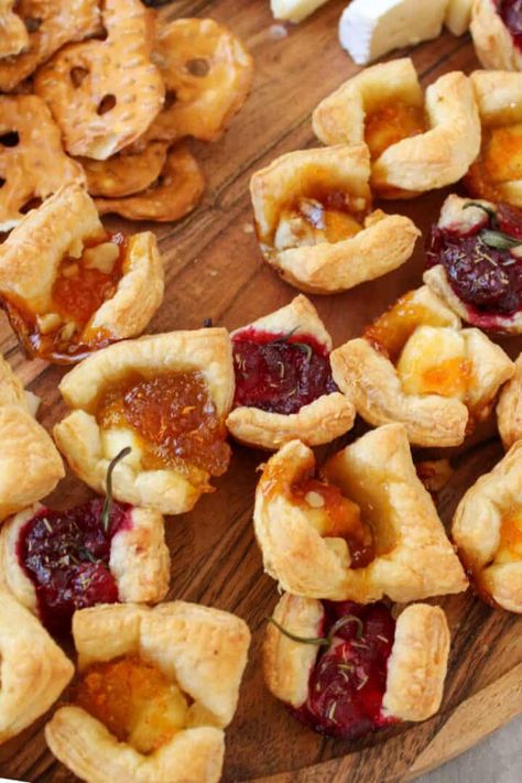 Brie and Jam Puff Pastry Bites - Simply Scrumptious Eats Brie Bites Puff Pastry, Jam Puff Pastry, Puff Pastry Bites, Pastry Bites, Easy Make Ahead Appetizers, Rotel Dip, Wrapped Dates, Brie Puff Pastry, Cranberry Brie