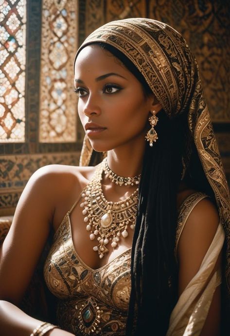 African Princess Hairstyles, African Queen Aesthetic, Egyptian Black Women, African Princess Aesthetic, Egyptian Princess Aesthetic, African Queen Goddesses, Black Goddess Aesthetic, Egyptian Women Modern, Middle East Fashion