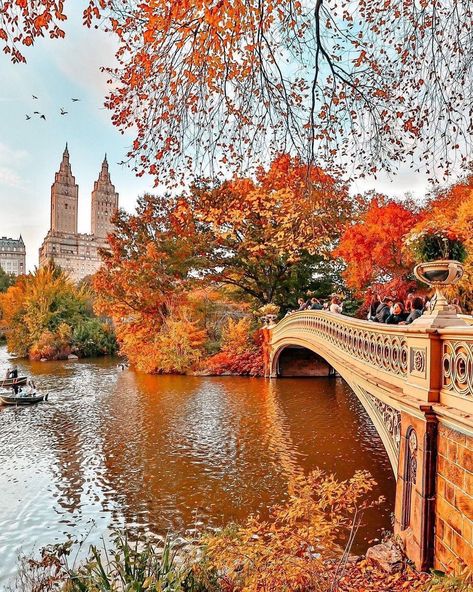 Fall Vibes of Central Park 😉🧺 📸: constantinamoi | IG " Are you FALLing for NYC? Today is September Equinox, first day of fall in the northern hemisphere when the day and night will be almost equal in most locations. This shot was taken by the lake in Central Park with the San Remo towers framed by autumn leaves on Nov 12 last year. " _by@NOEL Y. CALINGSAN . NYC | Twitter Central Park Aesthetic, Fall In New York City, Central Park Fall, Fall City, Nyc Fall, Central Park Nyc, Autumn In New York, Park In New York, Autumn Magic