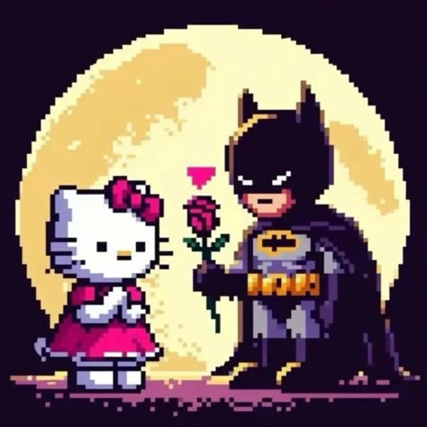 Hello Kitty With Batman, Batman And Hello Kitty, Batman Hello Kitty, Hello Kitty Batman, Green Scrapbook, Cute Batman, Batman Theme, Bat Man, Batman Comic Art