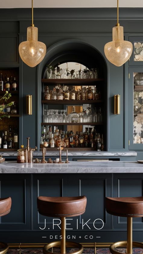 Home Bar Cozy Home Bar Lounge, Luxury Bars For Home, Contemporary Bar Design Home, Bar Millwork Design, Beautiful Home Bars, Speakeasy Design Inspiration, Sophisticated Bar Design, Swanky Home Bar, Back Of Bar Design