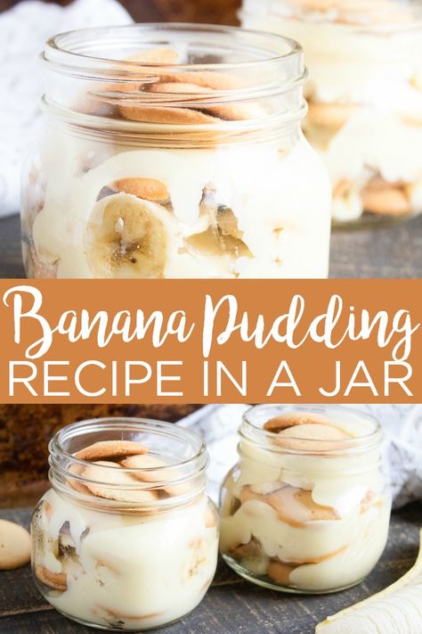 Make this easy banana pudding recipe today! YUM! Whip it up and add it to a mason jar for a party dessert idea! #bananapudding #recipe #dessert #masonjar #jar Banana Pudding In A Jar, Jar Deserts, Pudding In A Jar, Recipe In A Jar, Mason Jar Desserts Recipes, Banana Pudding Ingredients, Easy Banana Pudding Recipe, Mason Jar Cakes, Jar Cakes