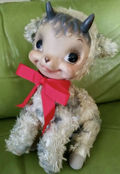 Vintage Rubber Face Goat Rubber Face Plush, Kitsch Toys, Rubber Face Doll, Vintage Plushies, Rushton Dolls, Rushton Toys, Vintage Plush Toys, Vintage Stuffed Animals, Vintage Lamb