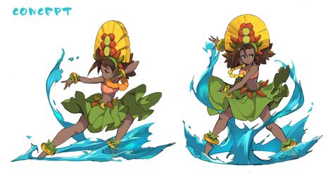 Dragon Type Pokemon, Hawaiian Dancers, Dynamic Pose, Dancers Art, Character Design Girl, Concept Art Character, Idea Design, Creative Artwork, Game Inspiration