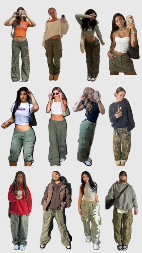 collage of women wearing green cargo pants Green Cargos, Cargo Pants Green, Women's Cargo Pants, Outfit Matching, Cargo Pants Outfit, Women's Outfits, Green Cargo Pants, Pants Green, Green Cargo