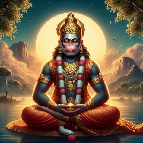 Lord hanuman meditating in a peaceful background ai generated Hanuman Meditating Wallpaper, Hanuman In Meditation, Hanuman Background, Meditation Hanuman, Hanuman Meditating, Meditating Hanuman, Peaceful Background, Peaceful Backgrounds, Indian Temple