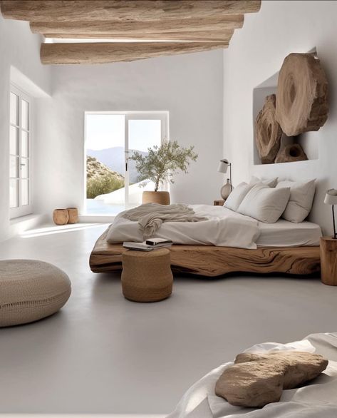 Earthy Bedroom, Architect House, Minimalist Bedroom, White Interior, Dream Home Design, Home Fashion, 인테리어 디자인, Wabi Sabi, White Walls