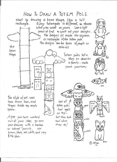 How To Draw A Totem Pole Worksheet  You can read the lesson at the blog. http://drawinglessonsfortheyoungartist.blogspot.com/2012/12/how-to-draw-totem-pole-worksheet.html Totem Pole Art, Fish Activities, Book Design Inspiration, Native American Wisdom, Pole Art, Art Worksheets, Native American Crafts, Frog Art, Totem Pole