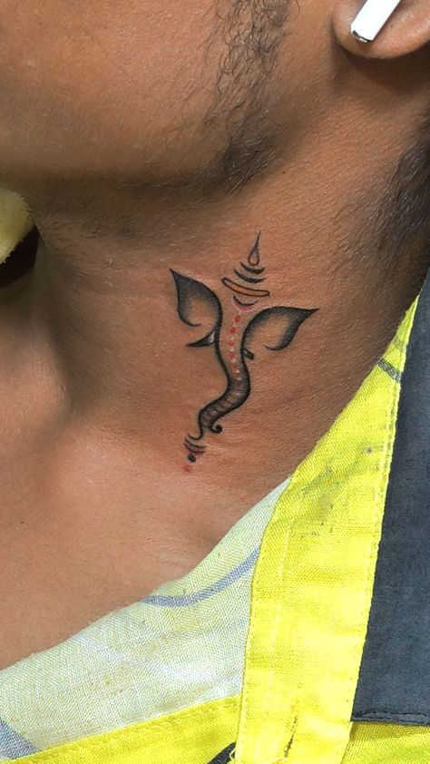 Ganapati tattoo designs on neck Ganapati Tattoo Design, Ganapathi Tattoo Designs, Ganpati Tattoo Designs, Bappa Tattoo, Ganpati Tattoo On Neck, Ganesh Name Tattoo, Ganesh Name Tattoo Design, Tattoo Ideas Female Stencil, Shree Ganesh Tattoo Design