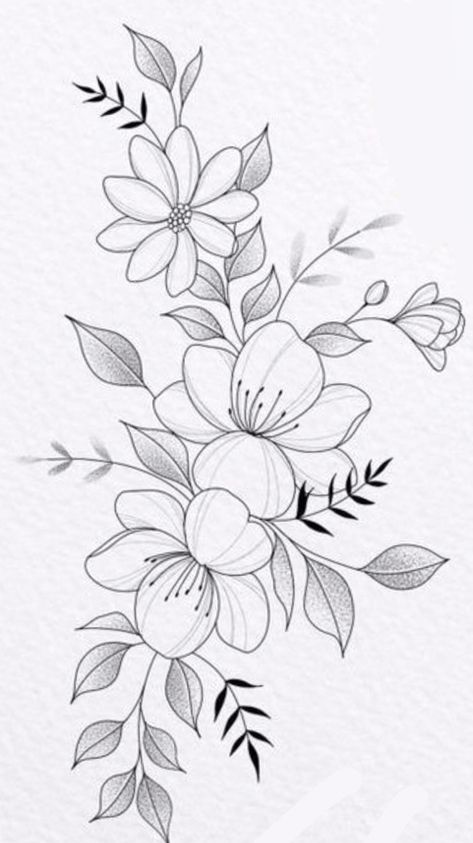 Flower Tattoos Stencil, Floral Outline Drawing, Flower Tattoo Outline, Flower Design Drawing, Tattoo Designs Floral, Tattoo Designs Geometric, Tattoos Feather, Tattoos Feminine, Flower Tattoo Stencils