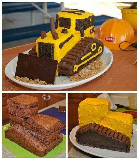 Camión Bulldozer Cake, Digger Cake, Construction Birthday Cake, Cake Designs For Kids, Construction Cake, Vanilla Cake Recipe, Cake Shapes, Easy Cake Recipes, Fancy Cakes