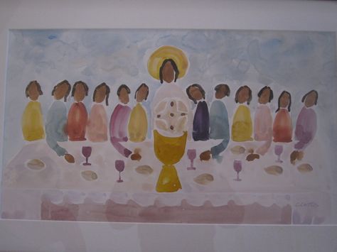 Last Supper watercolor by Br. Cletus - love it! Last Supper Watercolor, Last Supper Art, The Last Supper Painting, Lords Supper, Kitchen Decor Apartment, The Last Supper, Water Into Wine, Last Supper, Art Lesson Plans