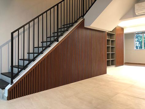 Hidden Staircase Door, Hidden Door Staircase, Fluted Staircase Wall, Staircase Hidden Door, Under Stairs Hidden Door, Fluted Staircase, Fluted Panel Tv Wall, Door Under Stairs, Stairs Nook