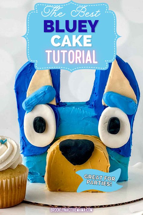 Bluey Birthday Cake, Dairy Free Buttercream, Birthday Cake Tutorial, Bluey Birthday Party, Blue Frosting, Bluey Birthday, Gluten And Dairy Free, Birthday Party Food, Cake Board