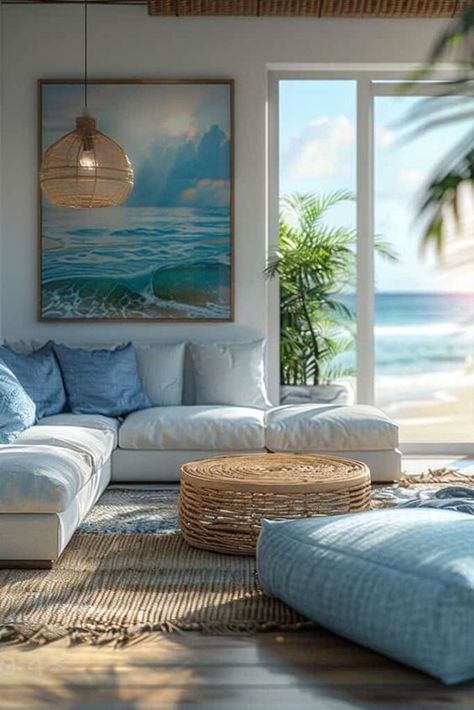 Beachy Living Room Ideas, Beach House Accessories, Beachy Living Room, Beach Living Room, Beach House Living Room, Modern Coastal Decor, Interior Elements, Beach House Interior Design, Coastal Interiors Design