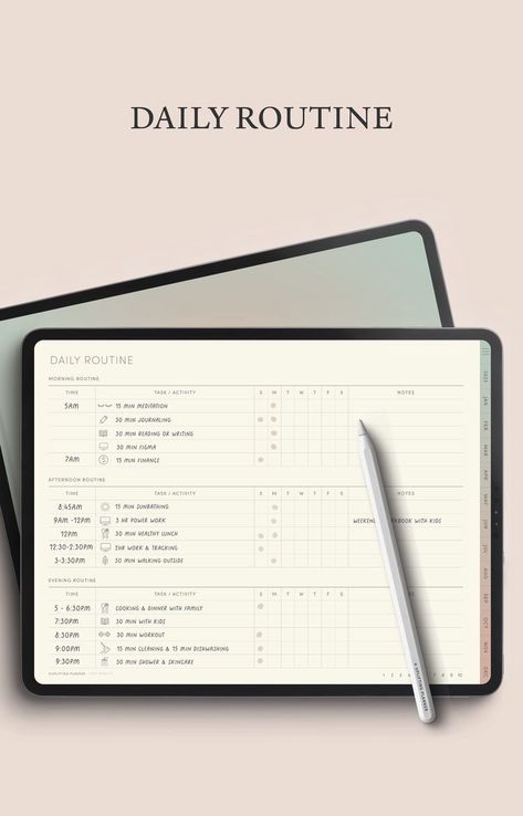 Digital Routines Tracker Morning Routines good notes templates Digital planner IPad Journal Goodnote notioncourseplanner #bestplannersformoms #onenotetemplate #digitalplannerlife🚩 Good Notes Templates, Ipad Journal, Daily Routine Activities, Routine Tracker, Notes Templates, Interactive Calendar, Planner Writing, Ultimate Planner, Asics Running