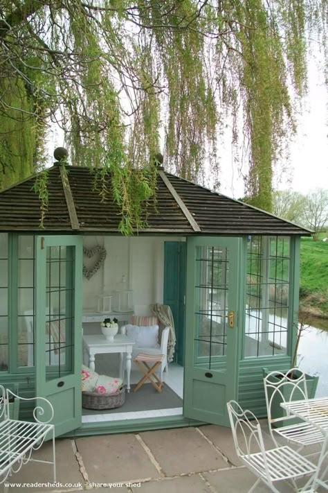 Riverside summerhouse Shed Of The Year, Chairs And Tables, Backyard Sheds, Backyard Shed, Outdoor Room, She Sheds, Shed Design, Backyard Retreat, She Shed