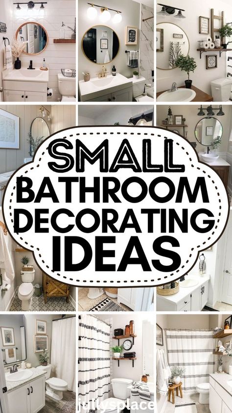 small bathroom ideas, bathroom decor, small bath ideas, tiny bathroom ideas, bathroom decor ideas Small Bathroom Makeover Ideas, Modern Shower Tile, Elegant Color Schemes, Small Farmhouse Bathroom, Small Bathroom Remodel Ideas, Small Bathroom Decor Ideas, Small Full Bathroom, Bathroom Makeover Ideas, Small Bathroom Ideas On A Budget