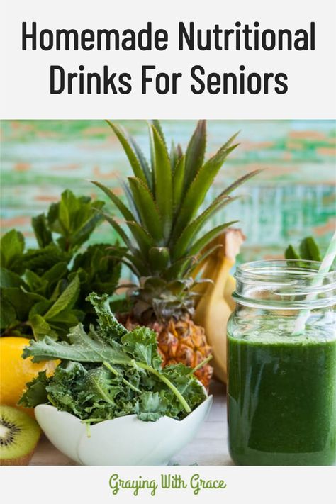 Making nutritional drinks is a great way to fill dietary holes and ensure that you are still getting all of the nutrients an aging body needs. Nutritional drinks most often come in the form of smoothies and are surprisingly easy to make. Choose your favorite blend of these high-quality ingredients and get blending! #grayingwithgrace Diy Ensure Drink Recipes, Smoothies For Elderly, Nutritional Smoothie Recipes, Healthy Smooties, Nutritional Drinks, Elderly Health, Swallow Food, Filling Smoothie, Balanced Meal Plan