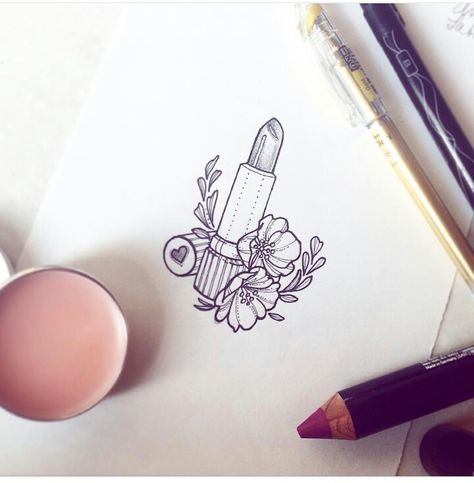 Tiny Lipstick Tattoo, Tube Of Lipstick Tattoo, Lipstick Tattoo Designs, Makeup Tattoos For Women, Vintage Lipstick Tattoo, Lipstick Tube Tattoo, Makeup Tattoo Ideas Girly, Make Up Tattoo Ideas, Lipstick Tattoo Ideas