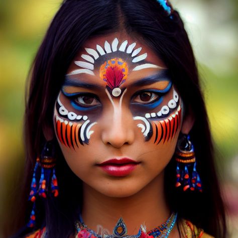 Indian Face Paints, Native American Makeup, Festival Face Paint, Festival Face, Face Art Makeup, Face Paint Makeup, Kids Face Paint, Painted Face, Face Painting Designs