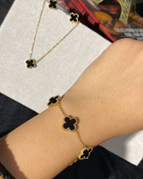 Black clover jewellery never disappoints 😍🖤 #black #vancleef #clover #jewellery #stainlesssteel Picture Jewelry, Clover Jewelry, Gold Designs, Jewelry Picture, Crystal Beads Bracelet, Classy Jewelry, Fancy Jewellery, Iphone Phone, Black Clover