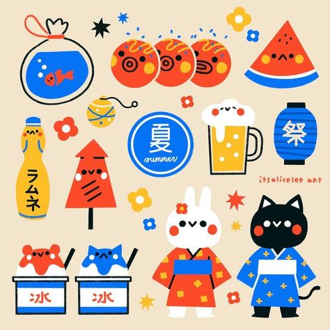 𝐀𝐥𝐢𝐜𝐞 𝐋𝐞𝐞 on Instagram: "Can't believe it's already August! 🥹☀️🍉 Wish I was in Japan right now enjoy the summer festivals 👘🍧🍺🍡" Japan Summer Festival Illustration, Summer Festival Illustration, Cute Japanese Drawings, Japan Summer Festival, Cute Japanese Art, August Illustration, Japanese Summer Festival, Alice Lee, Japan Pictures