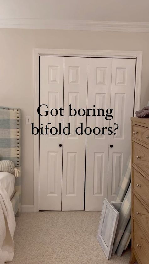 Christina | Yeah, most of us have these bifold doors in our homes. And there’s nothing wrong with them, I just wanted to make them feel more… | Instagram Six Panel Bifold Doors, Redo Bifold Doors Ideas, Pretty Bifold Doors, Diy Update Bifold Closet Doors, Double Bifold Door Makeover, Bifold Closet Door Ideas, Bifold Pantry Door Ideas, Redo Doors Diy Interior, Bifold Closet Doors Makeover