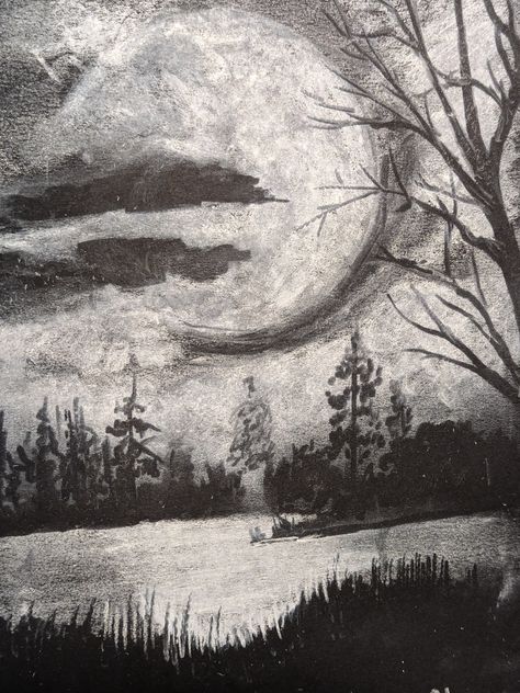 White charcoal on black paper White Chalk Drawings Black Paper, Charcoal Art Landscape, Charcoal Art, White Charcoal, Chalk Drawings, Black Books, White Chalk, Chalk Pastels, Charcoal Drawing