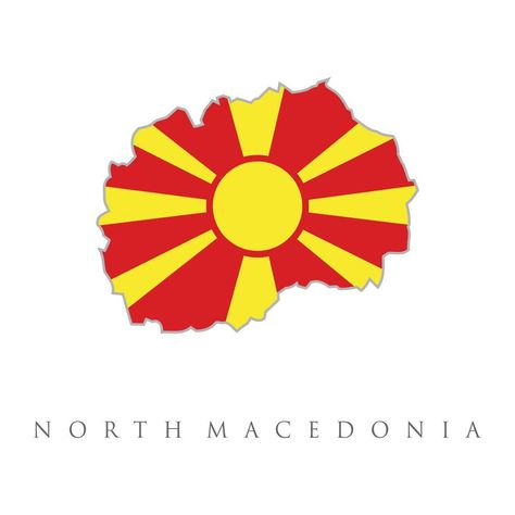 North Macedonia Map Flag Vector. Vector isolated simplified illustration icon of North Macedonia map. National Macedonian flag red, yellow colors White background. North Macedonia with national flag. Macedonian Flag, Macedonia Map, North Macedonia Flag, Macedonia Flag, North Macedonia, Flag Vector, National Flag, Macedonia, Yellow Color