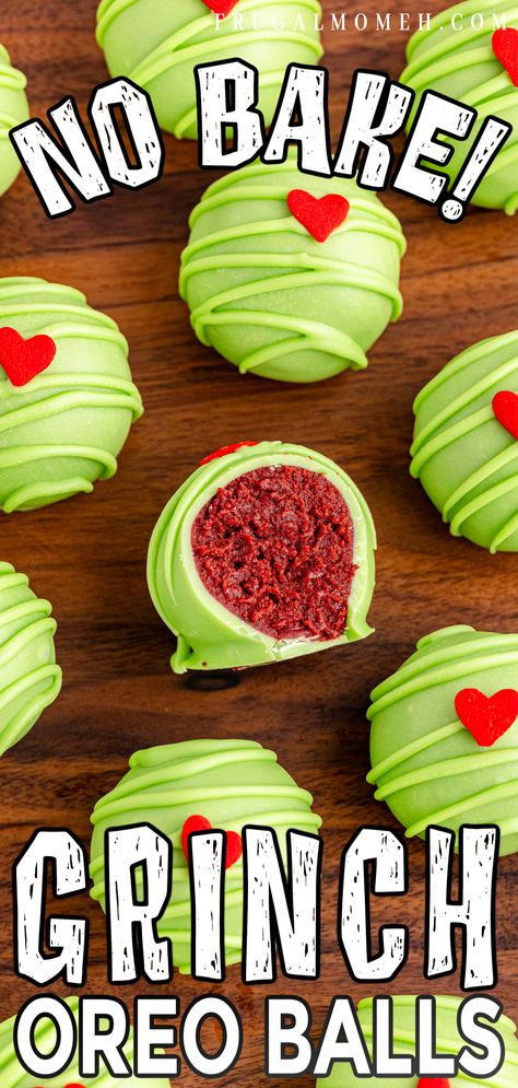 Forget about the Grinch stealing Christmas, these Grinch Oreo balls will steal the hearts of your family and friends this holiday season! Red Velvet Grinch Balls, No Bake Grinch Oreo Balls, Christmas Grinch Cake Balls, Grinch Truffle Balls, Grinch Balls Oreo, Oreo Grinch Balls, Who Pudding Recipe Grinch, Grinch Oreo Balls Red Velvet, Grinch Desserts Ideas