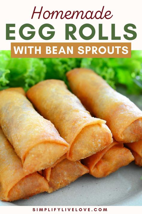 Easy Recipe for Crispy Homemade Egg Rolls with Bean Sprouts Best Egg Rolls Recipe, Egg Roll With Bean Sprouts, Bean Sprout Egg Roll Recipes, Egg Rolls With Bean Sprouts, Egg Roll Recipes Chicken, Egg Roll Dough Recipe, Recipes With Bean Sprouts, Oven Baked Egg Rolls, Home Made Egg Rolls