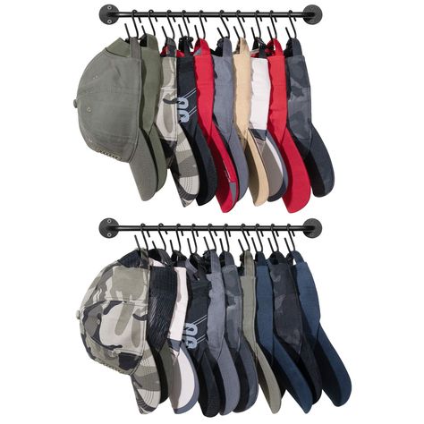 Mkono Hat Rack for Baseball Cap Organizer Hanger with 20 Hooks Modern Metal Holder Wall-Mounted Display for Closet Door Bedroom Entryroom Laundry, Set of 2,Black : Amazon.ca: Home Closet Door Bedroom, Ball Cap Storage, Baseball Hat Organizer, Organize Baseball Hats, Organizer Hanger, Baseball Caps Storage, Save Closet Space, Hat Organizer, Cap Organizer