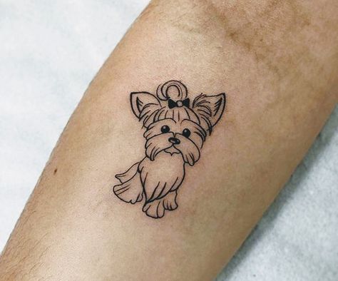 Yorkshire Terrier Tattoo Minimalist, Yorkie Tattoos, Yorkie Tattoo, Pet Portrait Tattoos, Pet Tattoo Ideas, York Terrier, Pet Tattoos, Cage Tattoos, Portrait Tattoos