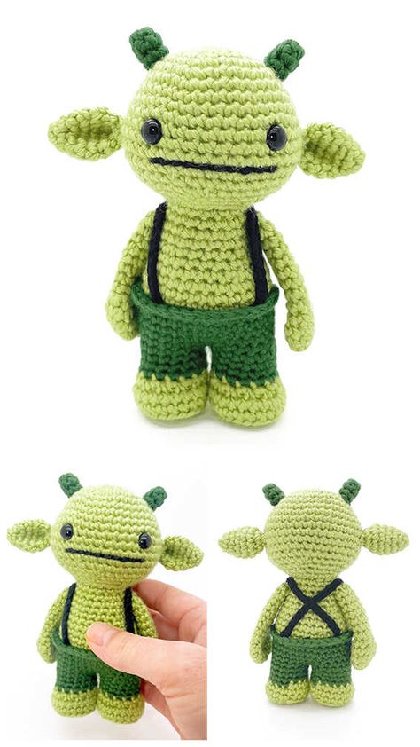 Lunch the Monster Amigurumi Crochet Free Pattern Creature Crochet Pattern, Crochet Goblin Amigurumi, Crochet Amigurumi Monster, Free Amigurumi Monster Patterns, Monsters Crochet Pattern Free, Monster Free Crochet Pattern, Crochet Swamp Monster, Silly Amigurumi, Crochet Green Amigurumi