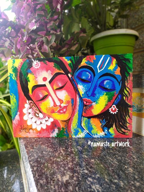 Holi Inspired Painting, Holi Acrylic Painting, Holi Painting Radha Krishna, Radha Krishna Holi Painting On Canvas, Radha Krishna Holi Mandala Art, Holi Painting Ideas On Canvas, Holi Painting Ideas, Holi Drawings, Holi Mandala Art