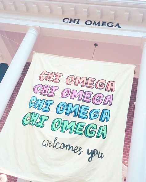 Sorority Parents Weekend Themes, Make A Wish Banner Chi Omega, Alpha Chi Omega Banner, Go Greek Banner, Sorority Bid Day Banner, Chi Omega Banner, Sorority Recruitment Banners, Bid Day Signs, Sorority Branding