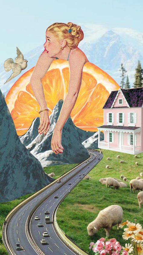 Surrealism Collage Magazine, Surrealist Collage Art, Painting Collage Aesthetic, Collage Surrealism Art, Surreal Magazine Collage Art, Food Collage Poster, Cool Art Collages, Funky Collage Art, Collage Artists Contemporary